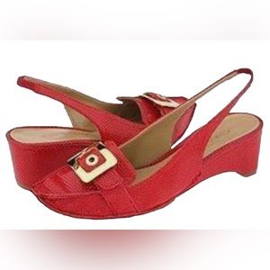 New Jessica Bennett Women’s Heidi Wedge Red Perforated Leather Pumps Heels 7.5